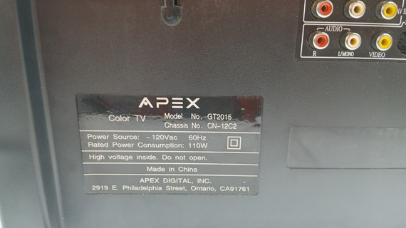 Apex GT2015 20in CRT TV 480i NTSC Composite Coaxial Remote