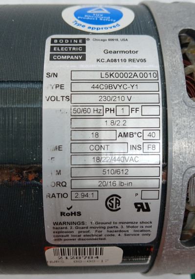 Bodine Electric Company 44C9BVYC-Y1 Gearmotor Specialty Equipment Open Box