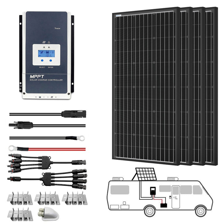 800 Watt Monocrystalline Solar RV Kit w/60A MPPT Charge Controller (4x200W 60A Kit)