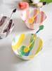 "Dessin" Green Stripe Ceramic Bowl and Spoon Set of 4