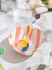 "Dessin" Pink Stripe Ceramic Bowl and Spoon Set of 4