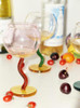 "Ballon" Colourful Wine Glass With Curved Stems - Green & Yellow