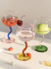 "Ballon" Colourful Wine Glass With Curved Stems - Orange & Green