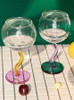 "Ballon" Colourful Wine Glass With Curved Stems - Purple & Green