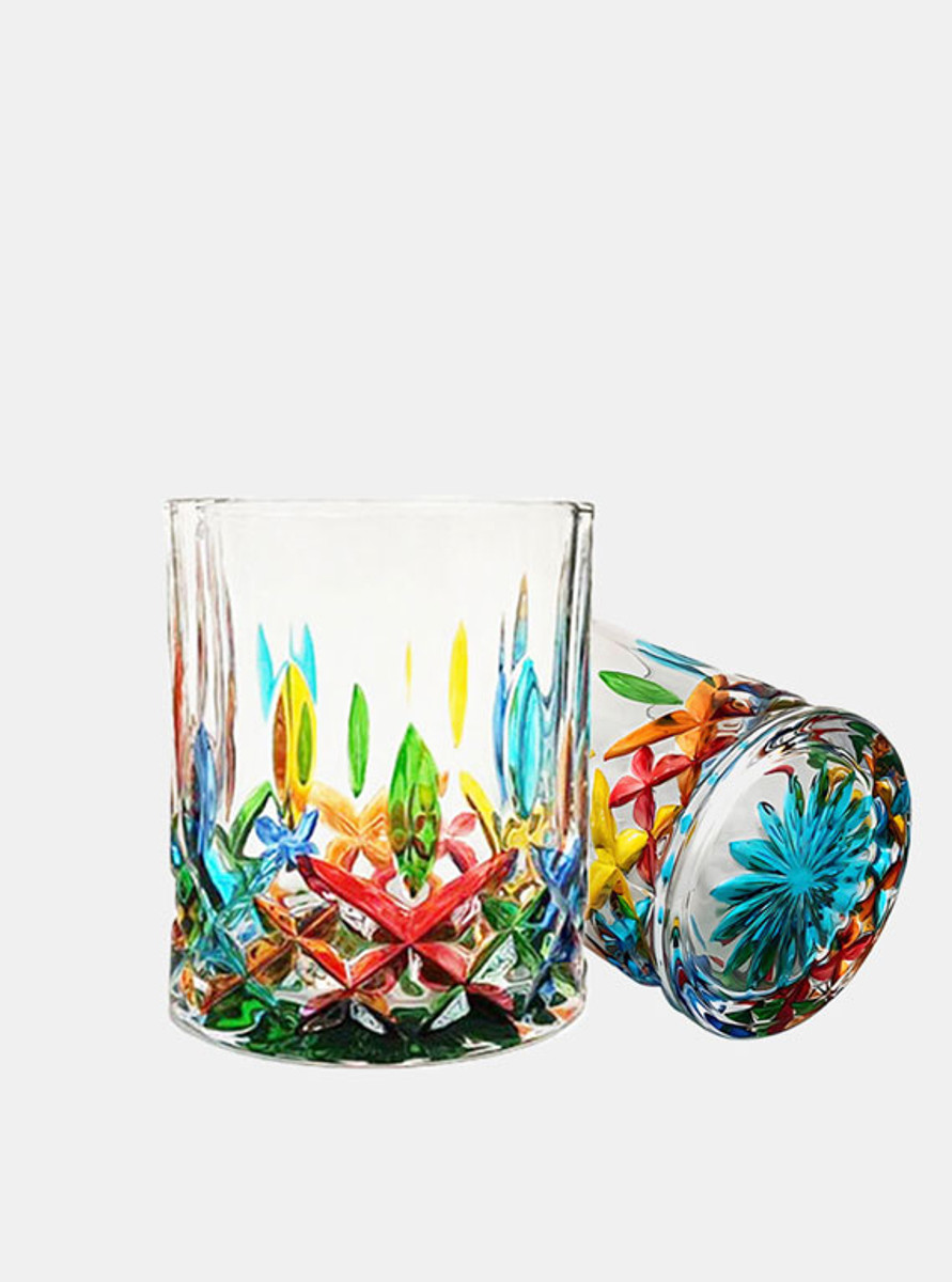 2 floral glass mugs