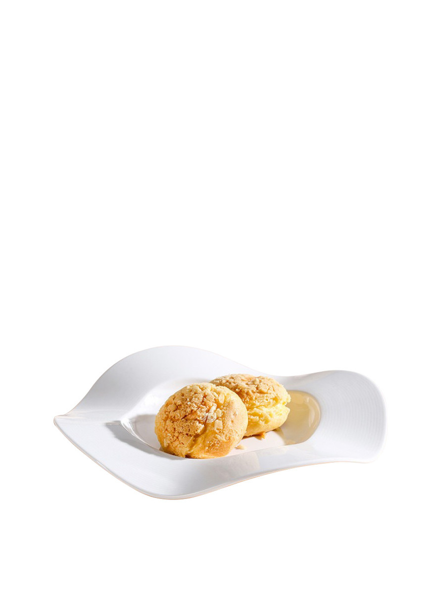 Glossy white plate inspired by waves - unique oceanic design for stylish dining.