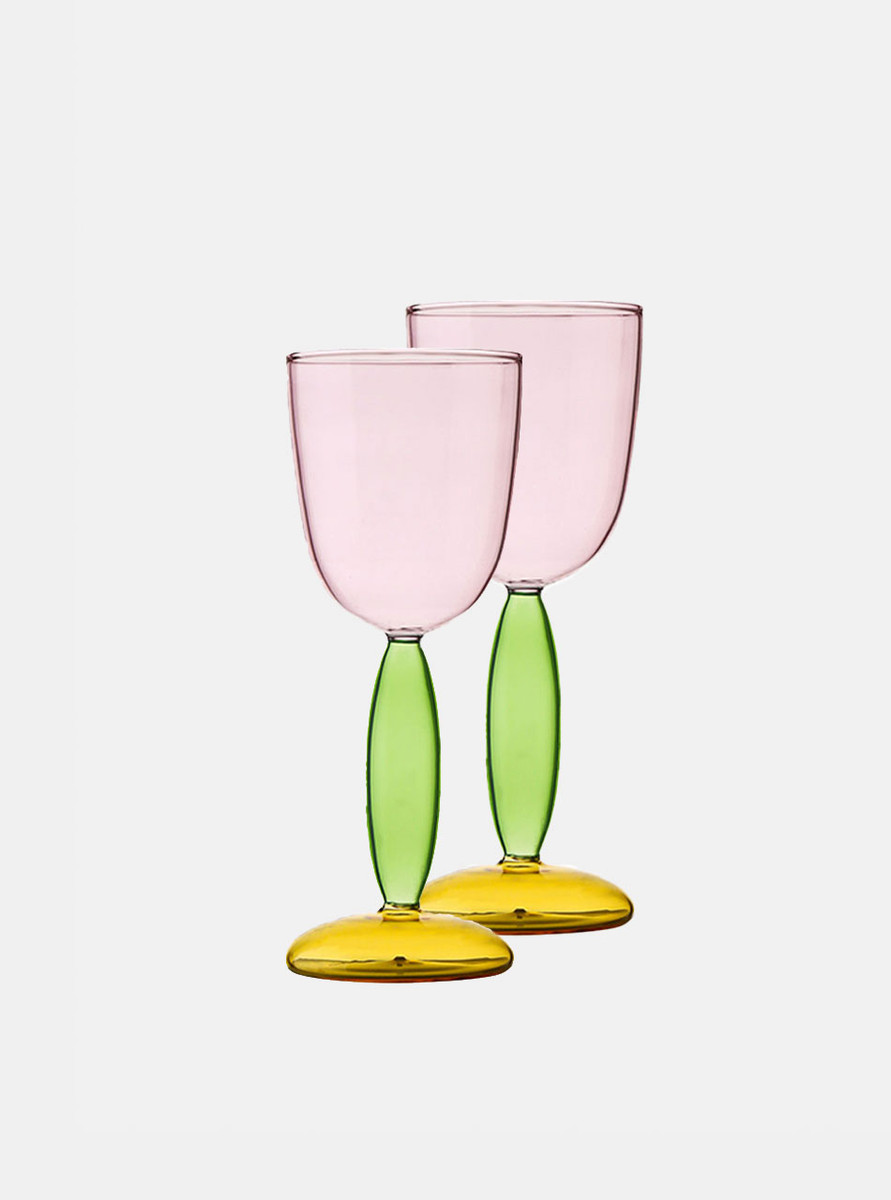 2 Pink Crystal Bordeaux Glasses