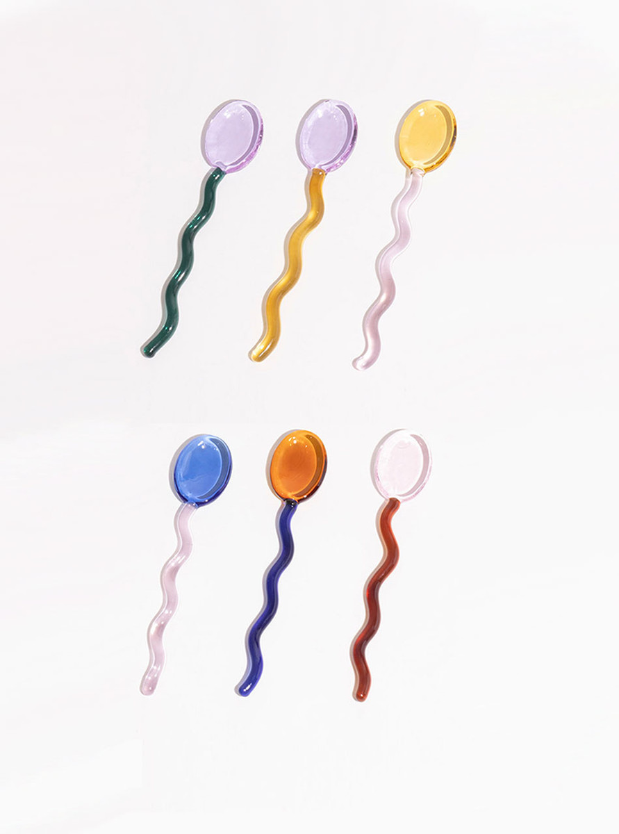 "Tremblé" Colourful Wavy Glass Dessert Spoon