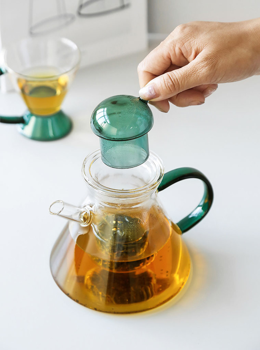 "Grun" Green Cone Shape Borosilicate Glass Tea Pot