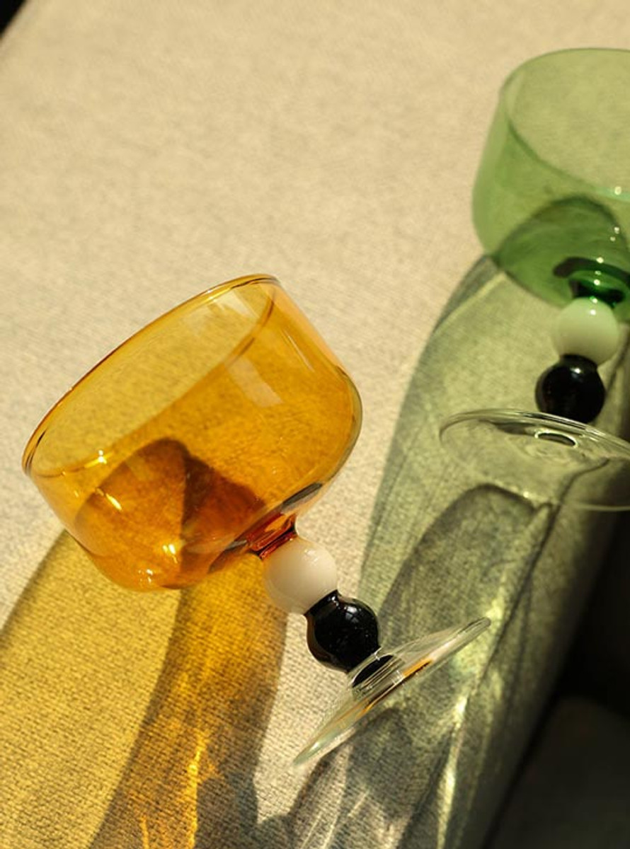 detail of brown glass goblets