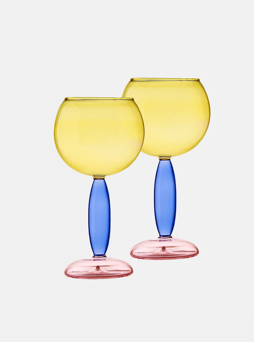 2 duo-coloured red wine glasses