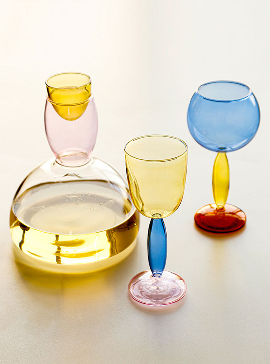 "Sweet" Colourful Crystal Bordeaux Wine Glass - Yellow Top
