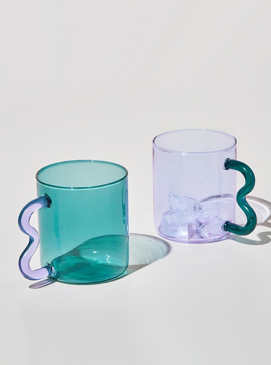 turquoise and purple glass cups set
