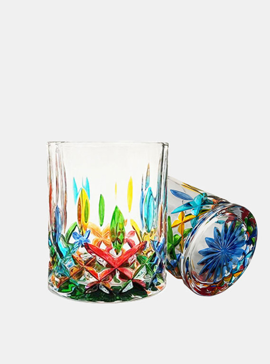 "Blossom" Hand-painted Glass Tumbler - Blue