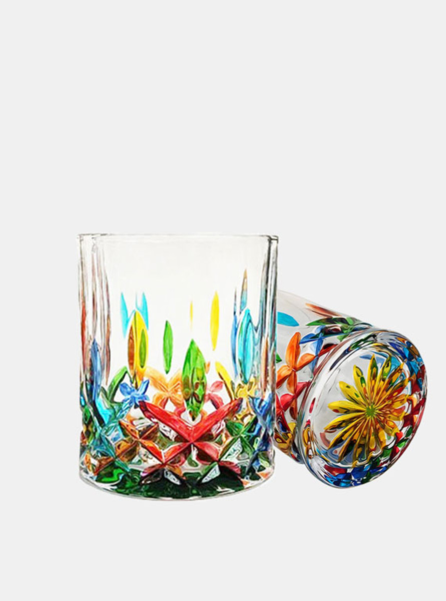 "Blossom" Hand-painted  GlassTumbler - Yellow