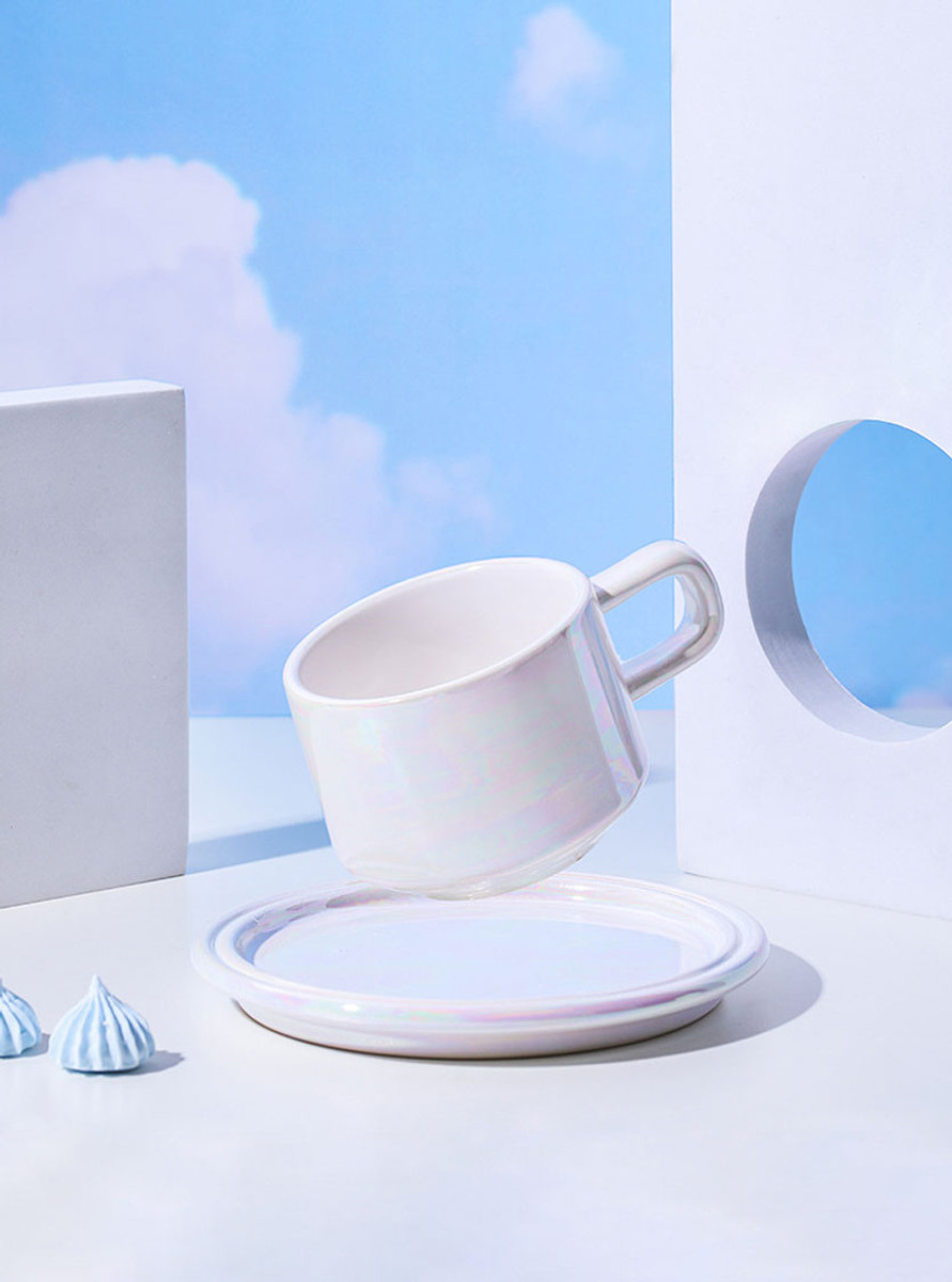 "Deux" Colour Block Ceramic Mug Set - Neo Mug & Saucer