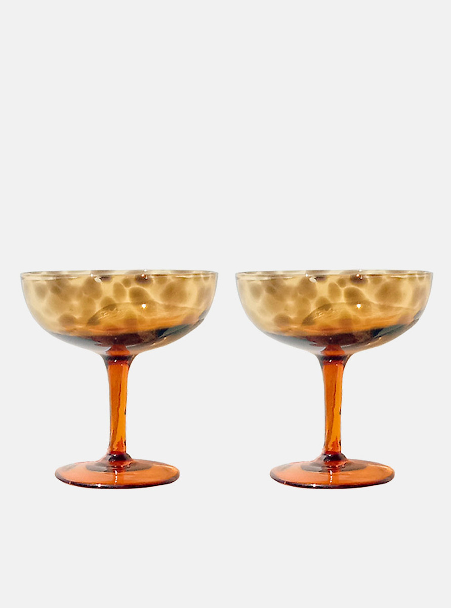 "Leopards" Brown Spotted Pattern Coupe Glass