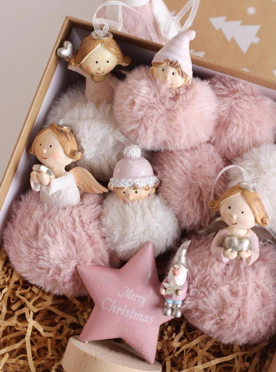 Cute & Fluffy Pink & White Angel Christmas Ornament Cute & Fluffy Pink & White Angel Christmas Ornament