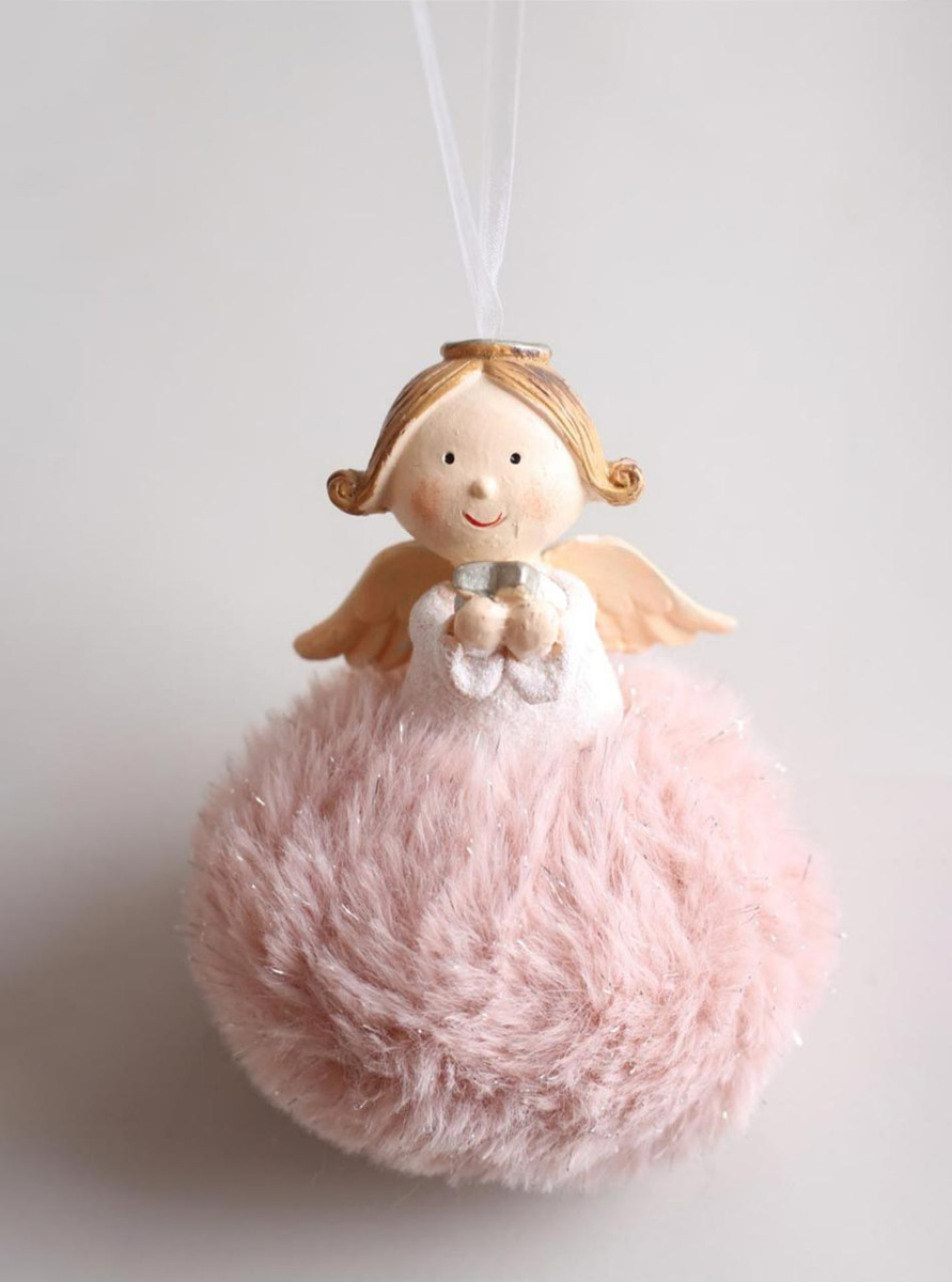 Cute & Fluffy Pink Star Angel Christmas Ornament Cute & Fluffy Pink Star Angel Christmas Ornament