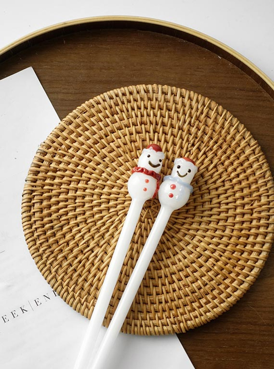 "Blanc" Cute Festive Cartoon Blue Scarf Snow Man Glass Stirrer "Blanc" Cute Festive Cartoon Blue Scarf Snow Man Glass Stirrer