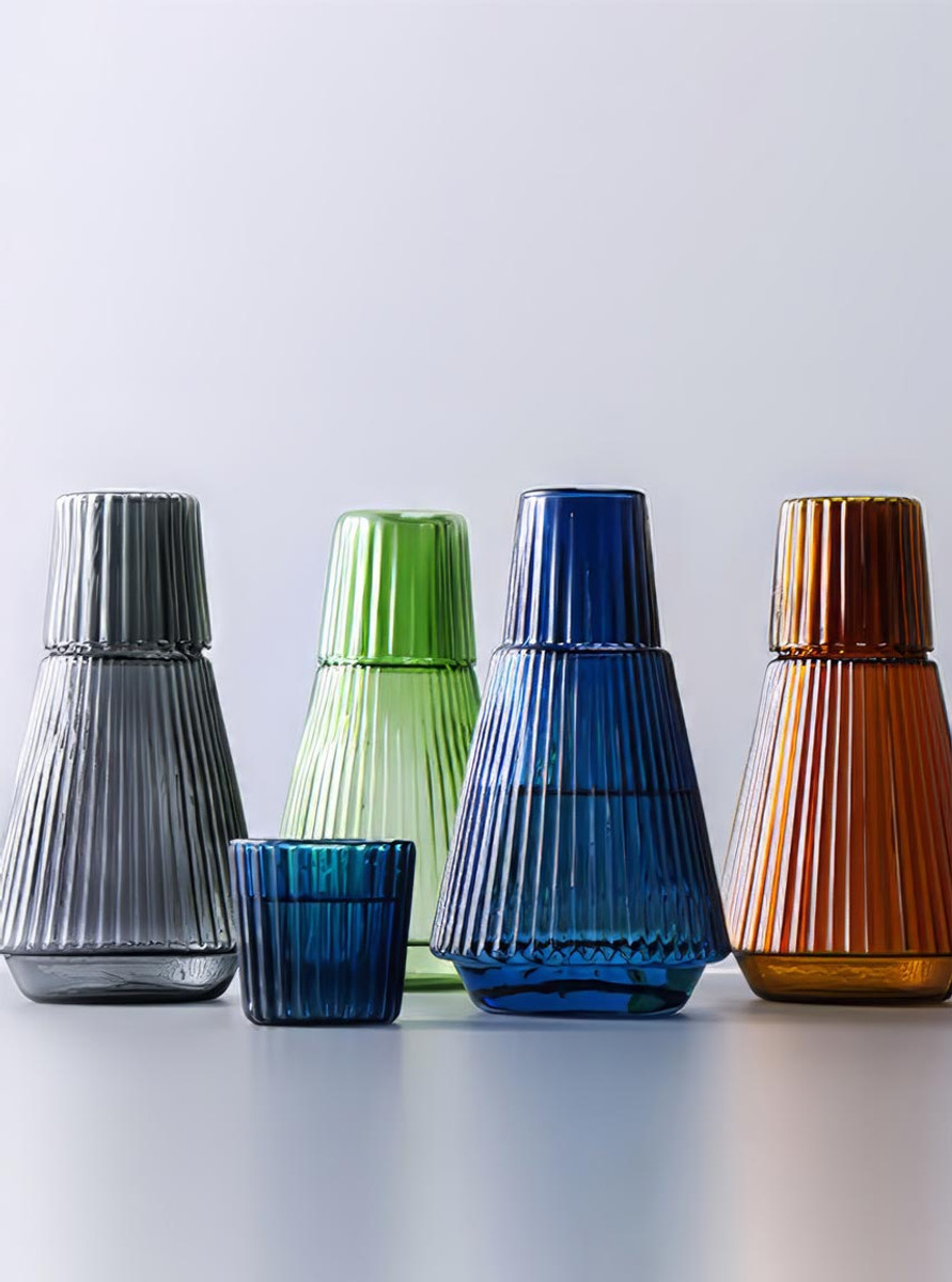 "Geometry" Classic Striped Carafe with Tumbler Glass - Black