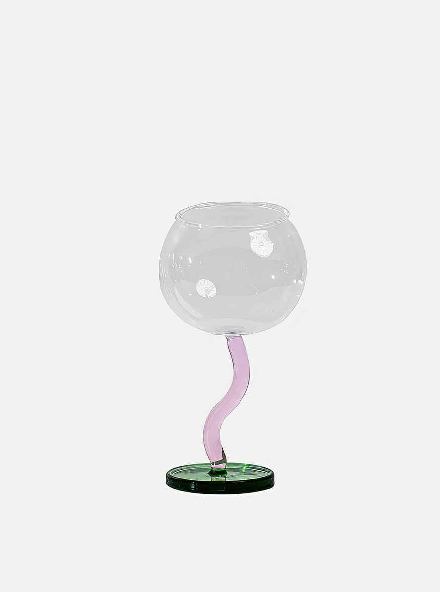 "Ballon" Colourful Wine Glass With Curved Stems - Pink & Green