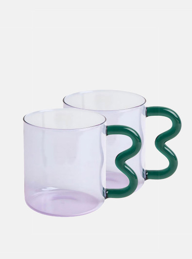 "Bonbon" Colourful Glass Cup With Wavy Handle - Purple & Turqoise