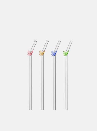 "Papillon" Little Butterfly Glass Straw Set in 4 Colours