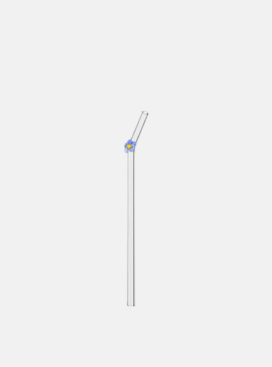 "Papillon" Blue Flower Clear Glass Straw