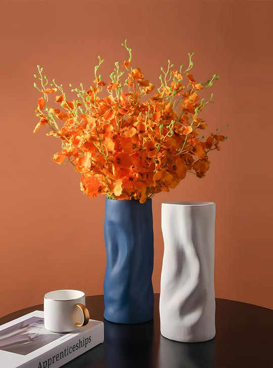 Orange & White Cylinder Vase "Pressé"