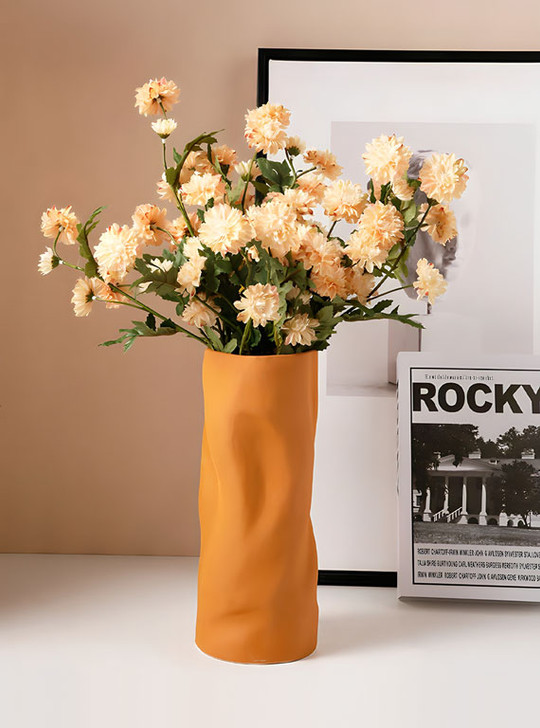Orange & White Cylinder Vase "Pressé"