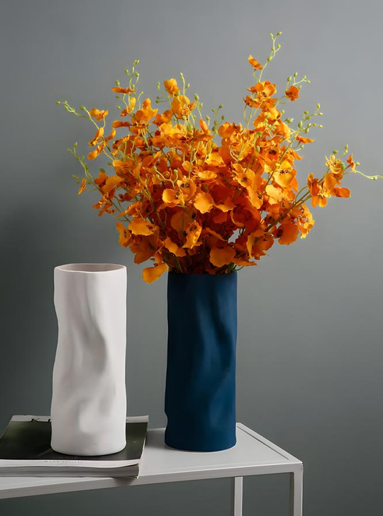 Orange & White Cylinder Vase "Pressé"