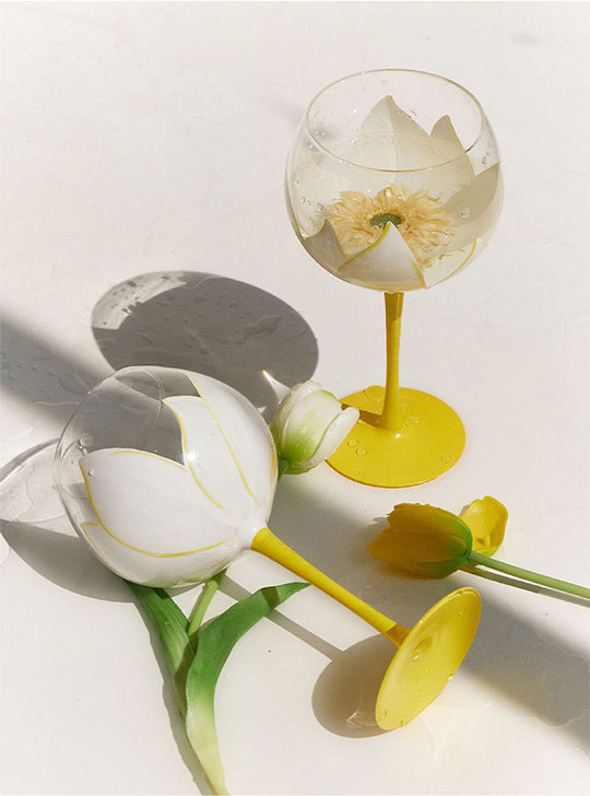 Painted tulip on green or yellow glass