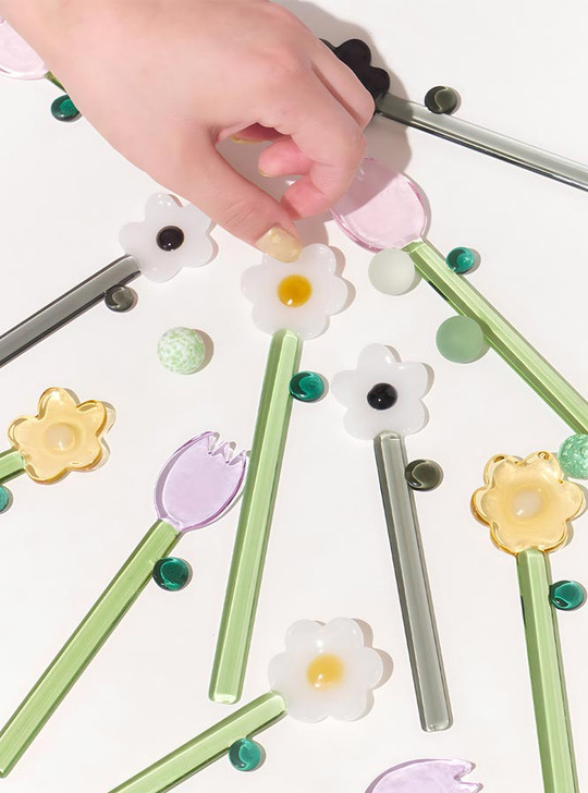 "Fleur" Flower Shape Coloured Glass Spoon