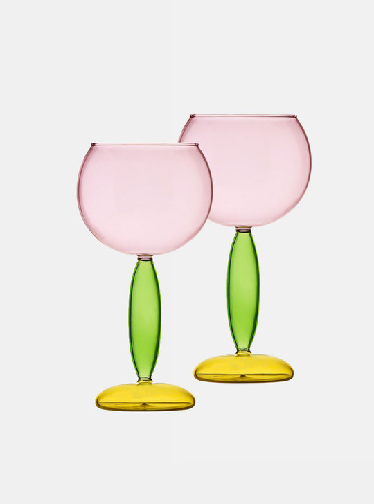 2 Bi-coloured pink glass cups