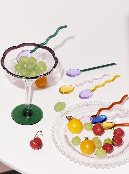 "Tremblé" Colourful Wavy Glass Dessert Spoon