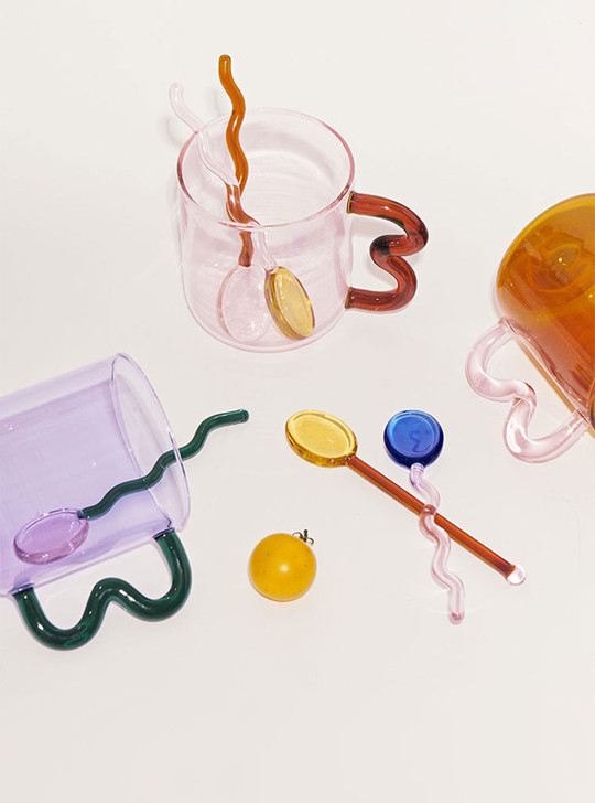 "Tremblé" Colourful Wavy Glass Dessert Spoon