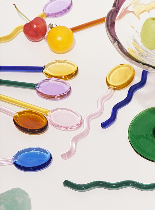 "Tremblé" Colourful Wavy Glass Dessert Spoon