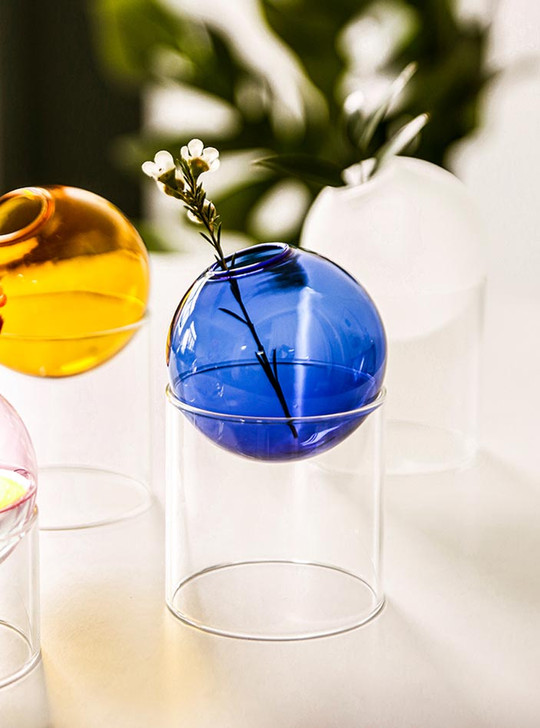 "Round" Colourful Geometric Design Glass Vase - Blue