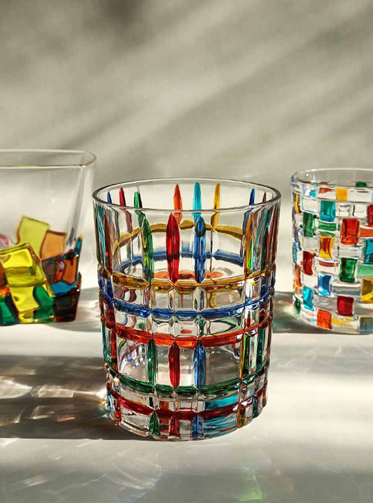 "Antoni" Hand-Painted Stripe Crystal Tumbler-A Pair