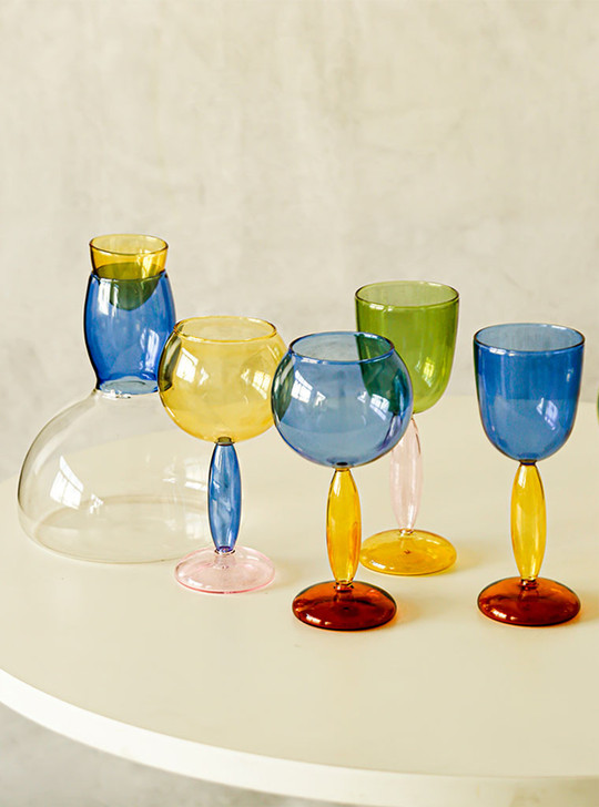 "Sweet" Colourful Crystal Bordeaux  Wine Glass - Green Top