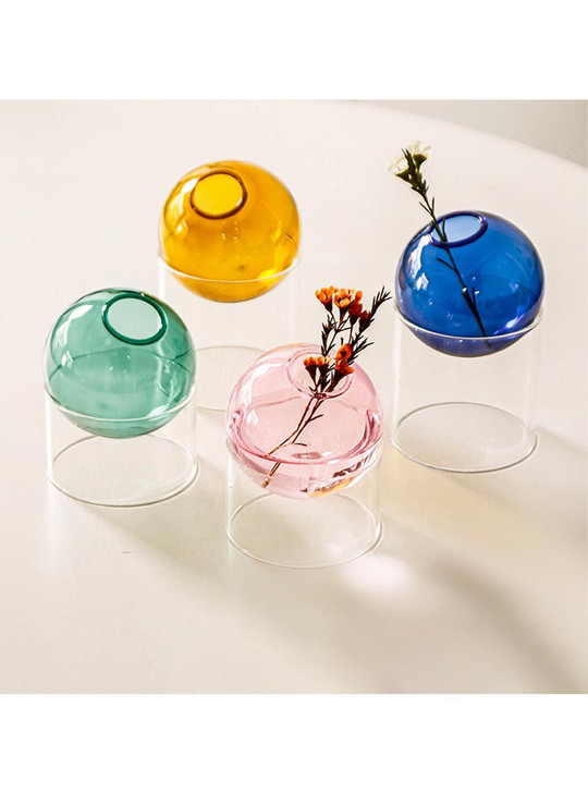 "Round" Colourful Geometric Design Glass Vase - Brown