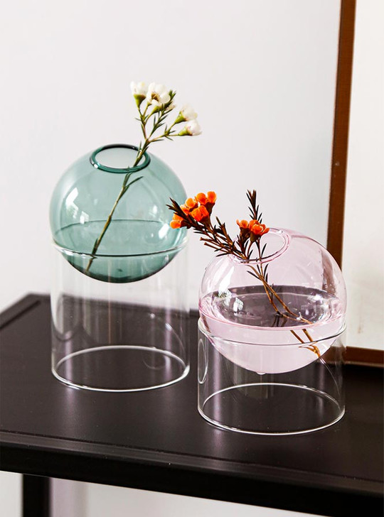 "Round" Colourful Geometric Design Glass Vase - Turqoise