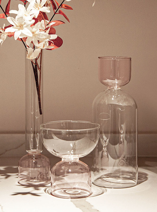 "Sablier" Hourglass Shape Glass Vase - Short