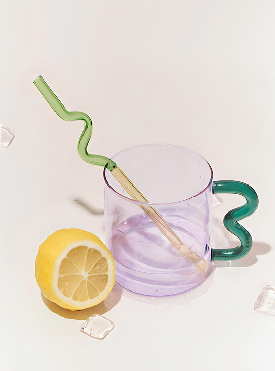 "Bonbon" Colourful Glass Cup With Wavy Handle - Purple & Turqoise