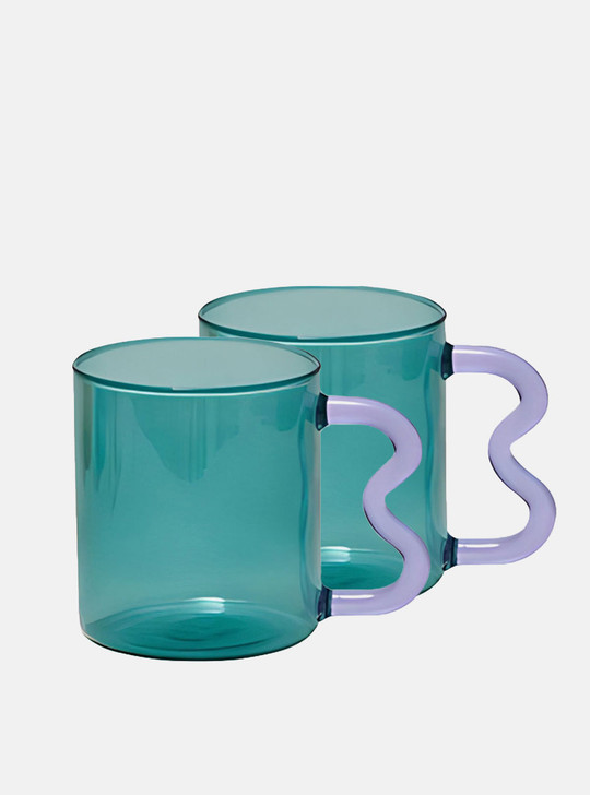 2 turquoise coloured glass cups