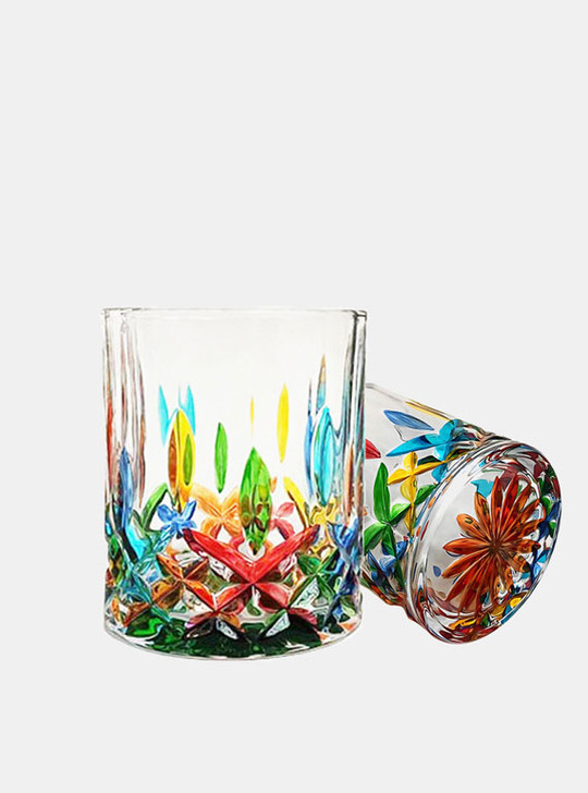 "Blossom" Hand-painted Crystal Glass Tumbler - Orange