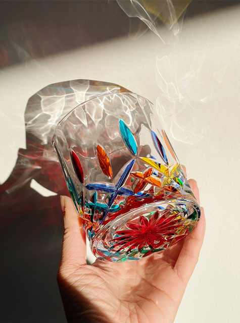 "Blossom" Hand-painted Crystal Tumbler - Red