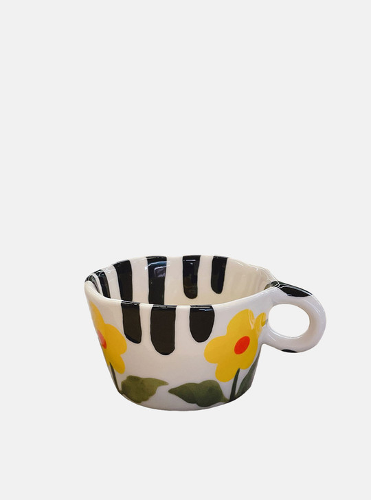 "Daisy" Black Stripe Yellow Flower Ceramic Mug
