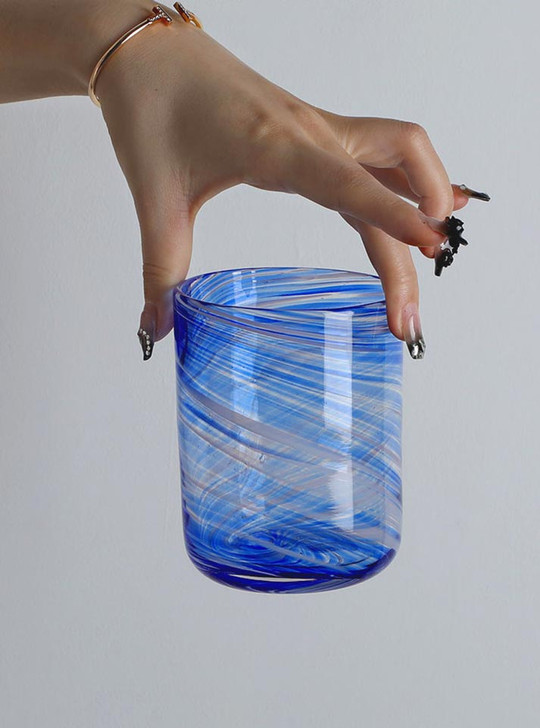 "La Mer" Sea Blue Water Stripes Crystal Tumbler